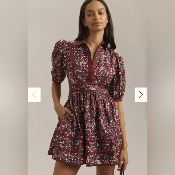 anthropologie burgundy dress Anthropologie RHODE Puff Sleeve Dress in Burgundy (Size M/L)  Middle Child  Vintage Shop